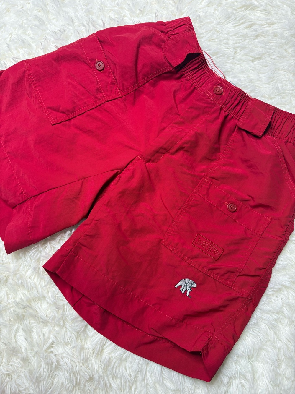 AFTCO The Original Fishing Short size 28, crimson color with Alabama elephant